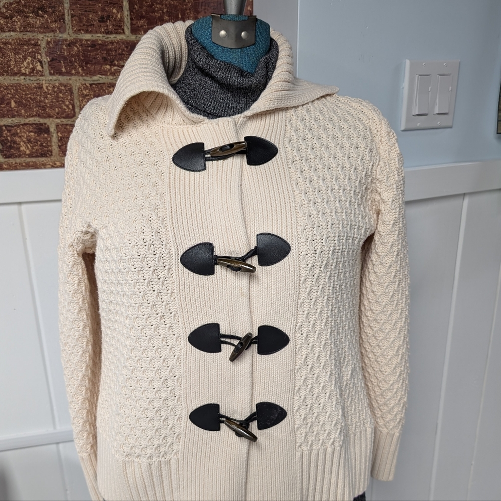 CHARTER CLUB Fisherman Knit Toggle Buttons Cotton/Acrylic Sweater Wm Sz L Cables